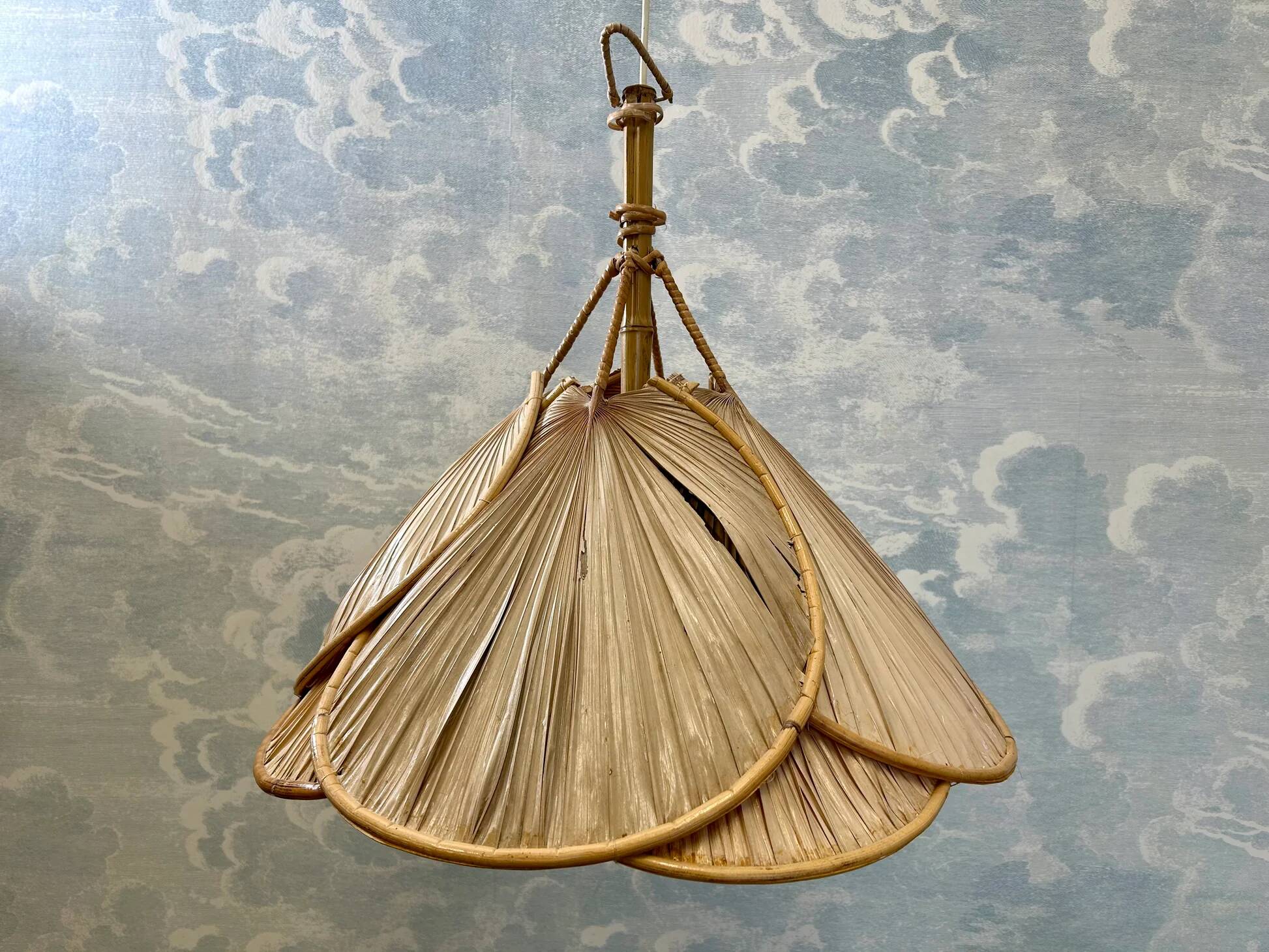 Mid-century modern Uchiwa style bamboo suspension
