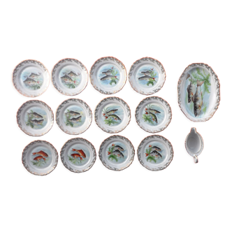 Vintage Limoges enamel porcelain fish set made in Berry SA6 Limoges enamels