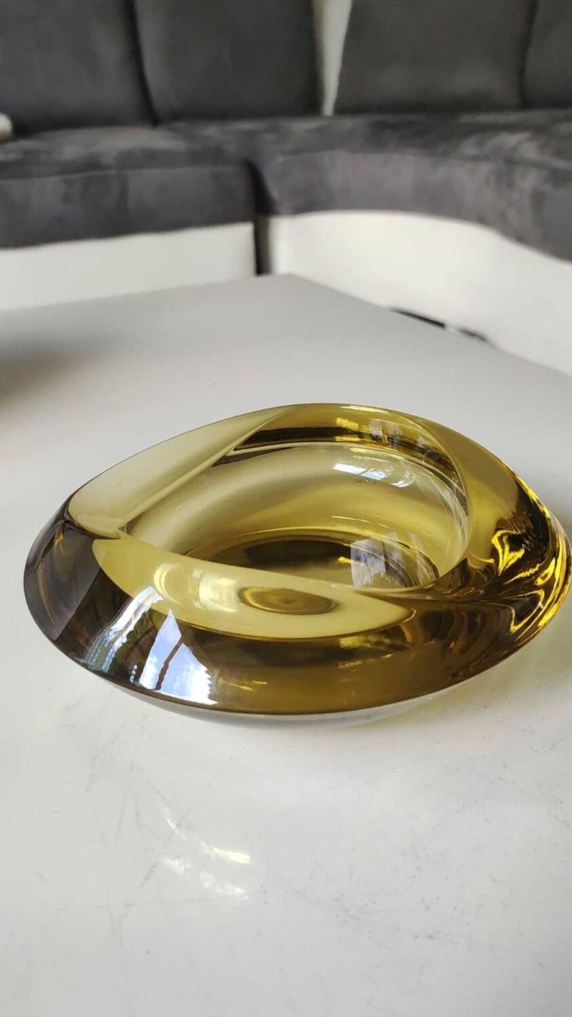 Bohemian Czech design empty pocket. Made of amber blown art glass by Rudolf Jurnikl.