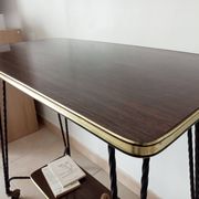 Vintage Formica and wrought iron rolling dessert trolley/side table.
