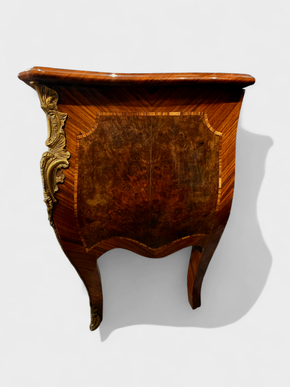 Louis XV style commode in marquetry and gilded bronze
