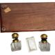 Desk inkwell in molded wood, brass and crystal, late 19th century