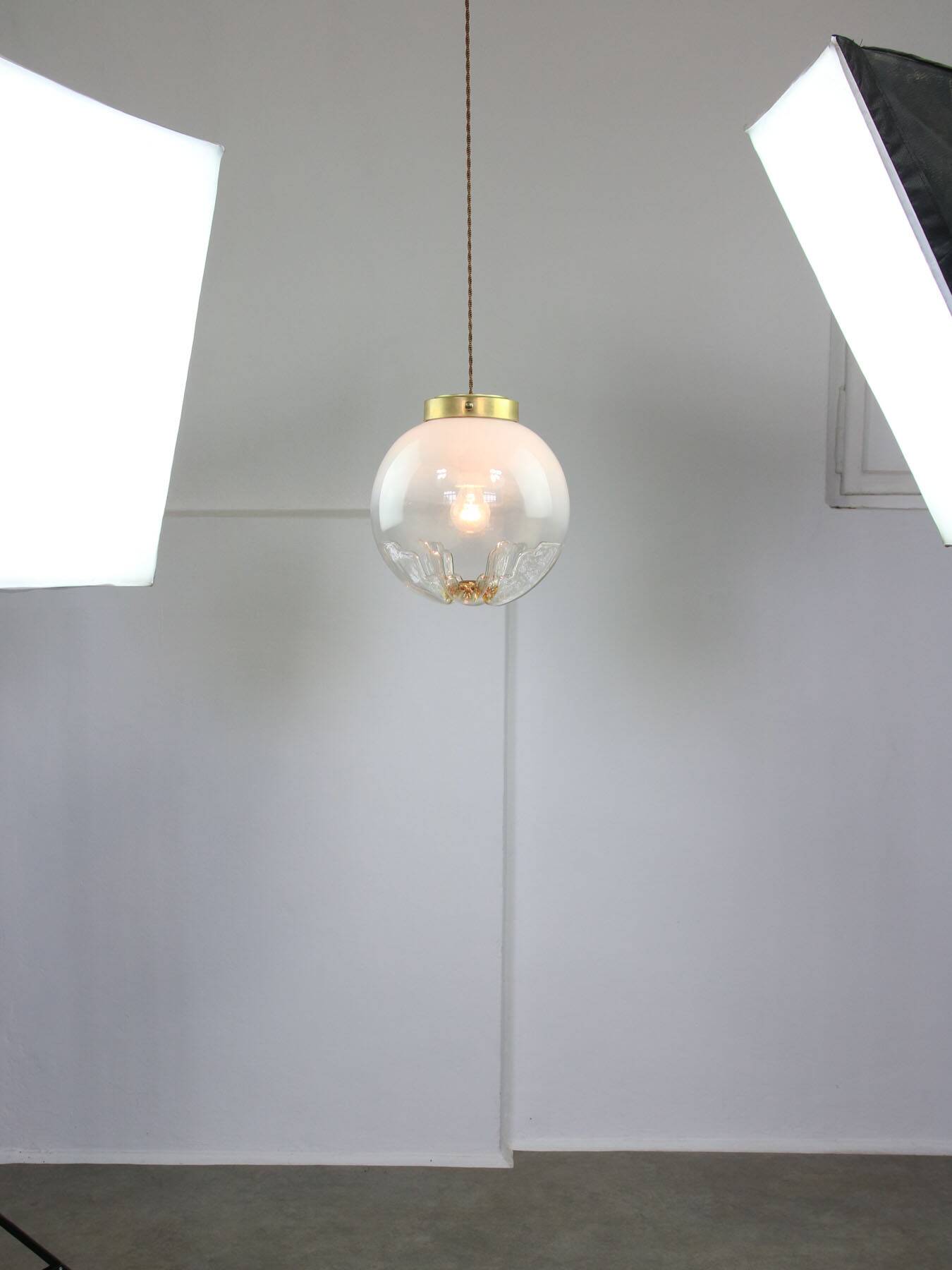 Mid-century Murano Glass & Brass Pendant from Mazzega, 60s