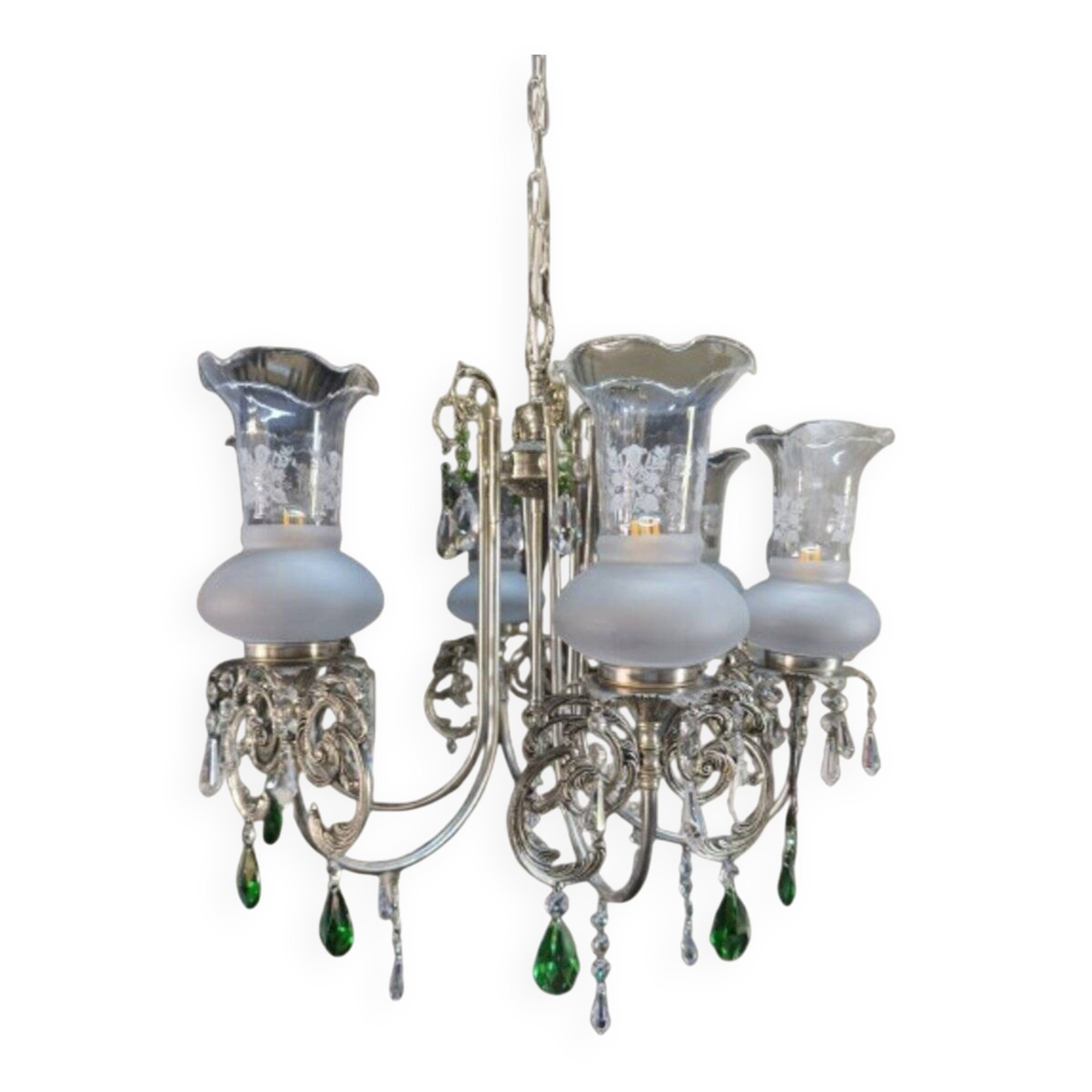 French-style silver chandelier with Swarovski crystal pendants, 1980