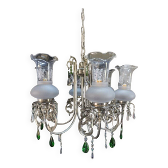 French-style silver chandelier with Swarovski crystal pendants, 1980