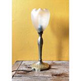 Lamp with a 19th-century chiseled bronze base and antique glass shade