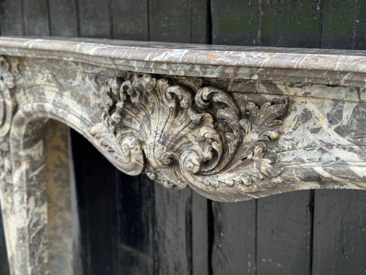 Very Elegant Louis XV Fireplace In Gray Ardennes Marble, 18th Century