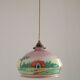French Art Deco Pink & Cream Pendant Light with House and Tree Design