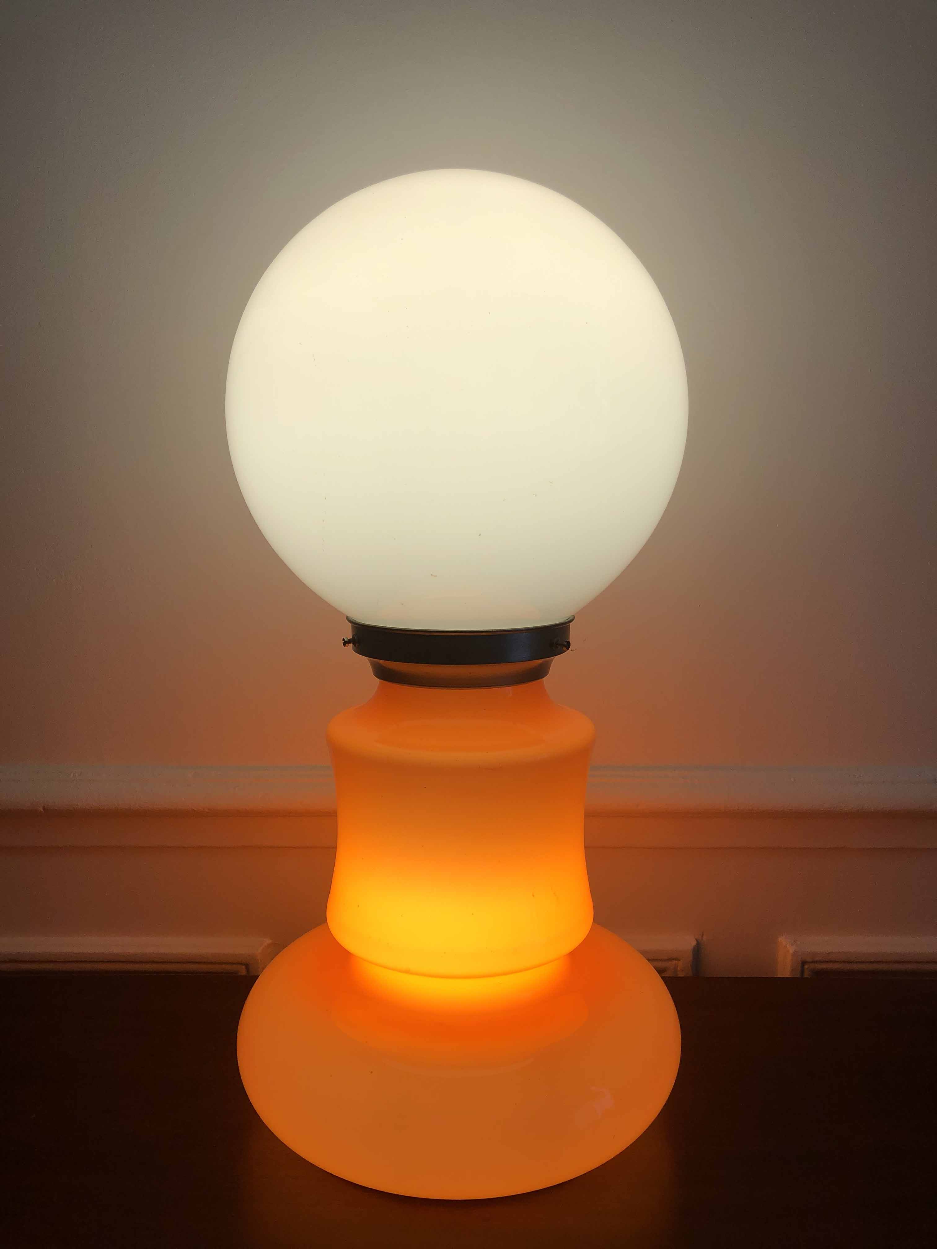 Vintage opaline lamp in orange and white opaline