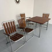 Vintage folding garden set table 4 chairs wood and metal 1960