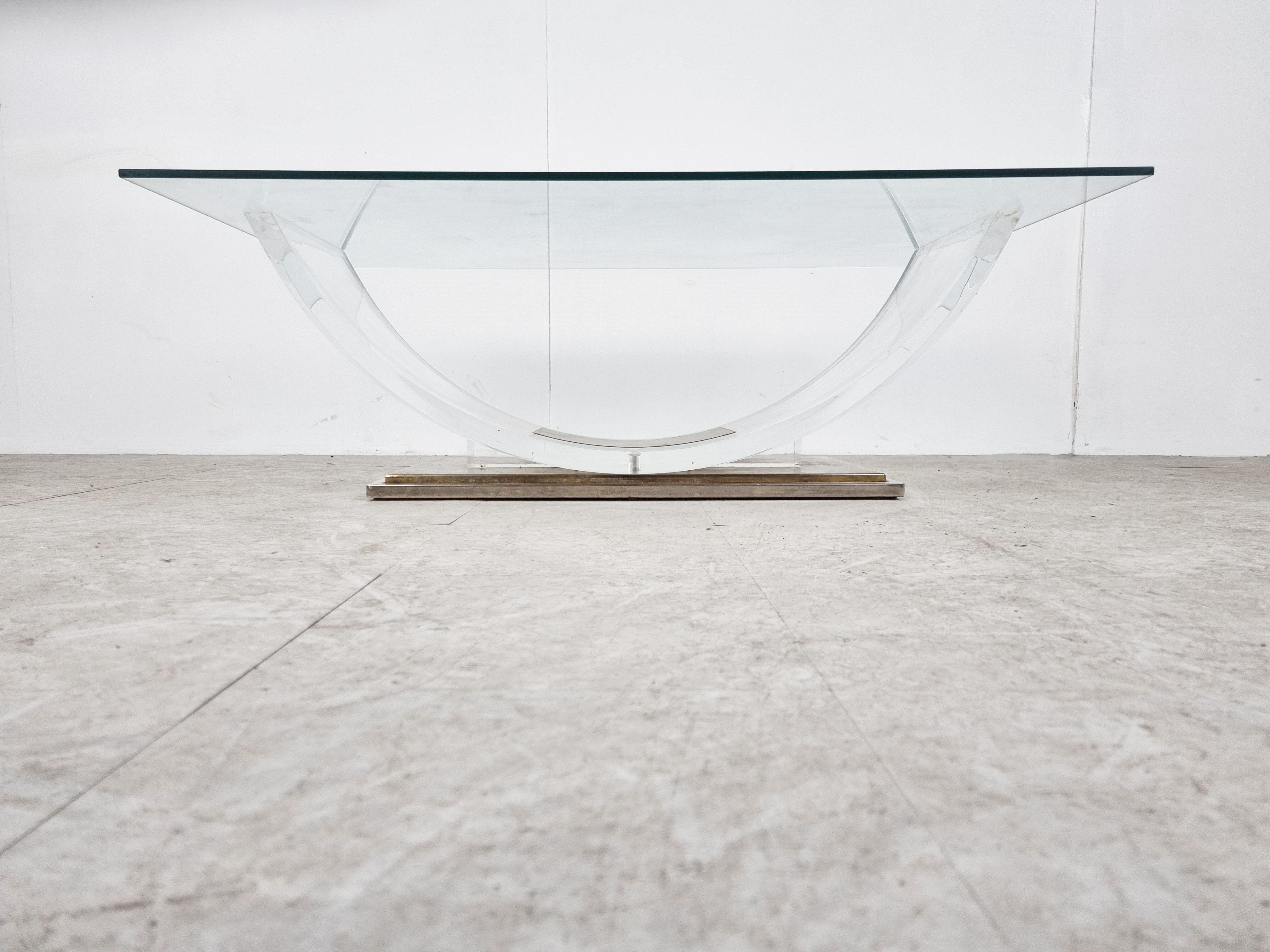 Lucite and brass arch coffee table, 1970