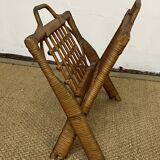 Vintage folding rattan magazine rack