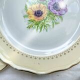 6 vintage porcelain dinner plates with white and golden yellow floral pattern L'Amandinoise "Coopélia" - Vintage floral tableware