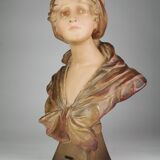 Buste de femme Art Nouveau en plâtre polychrome