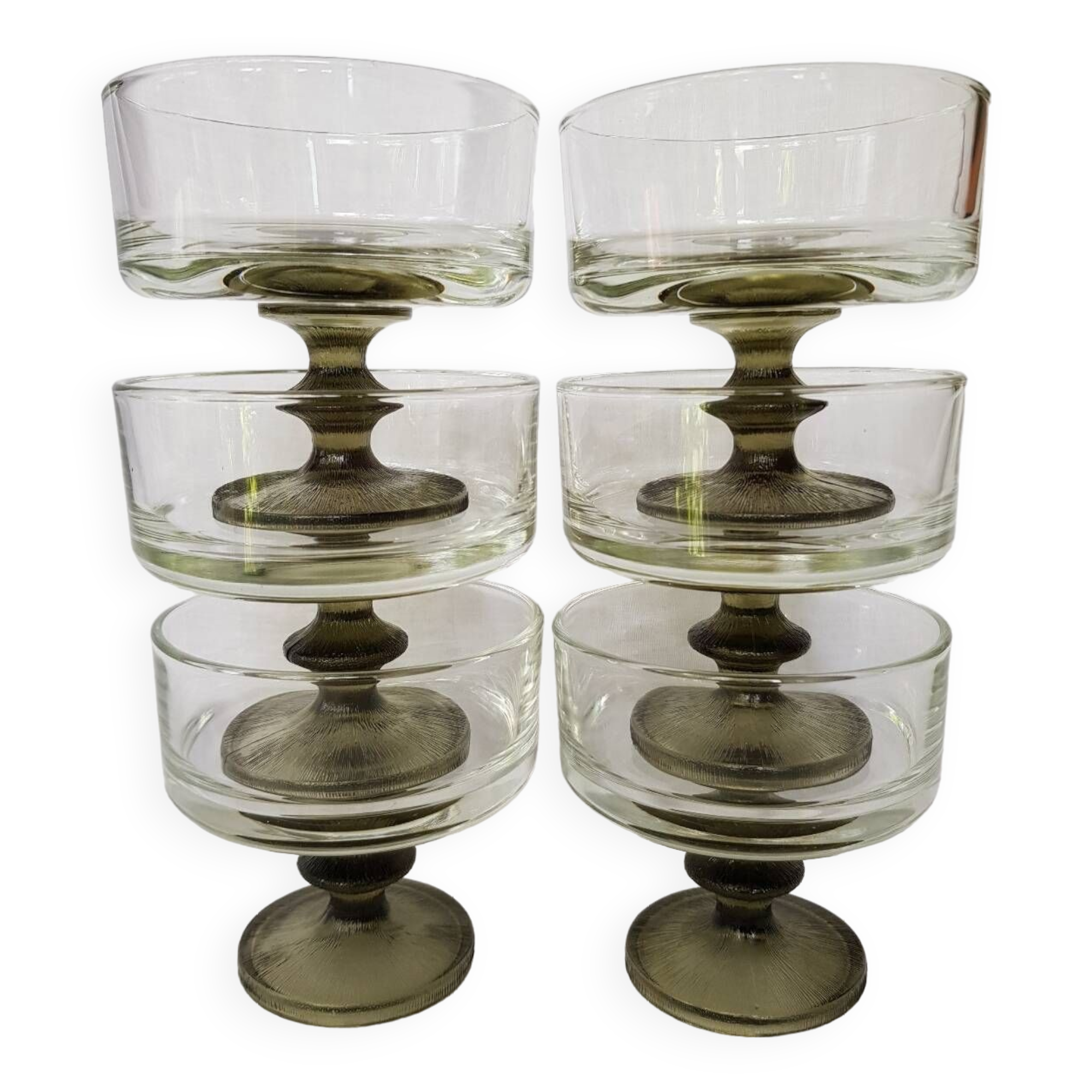 Ensemble de 6 tasses à dessert à pied vert par Venam Italie 1970