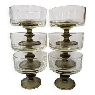 Ensemble de 6 tasses à dessert à pied vert par Venam Italie 1970