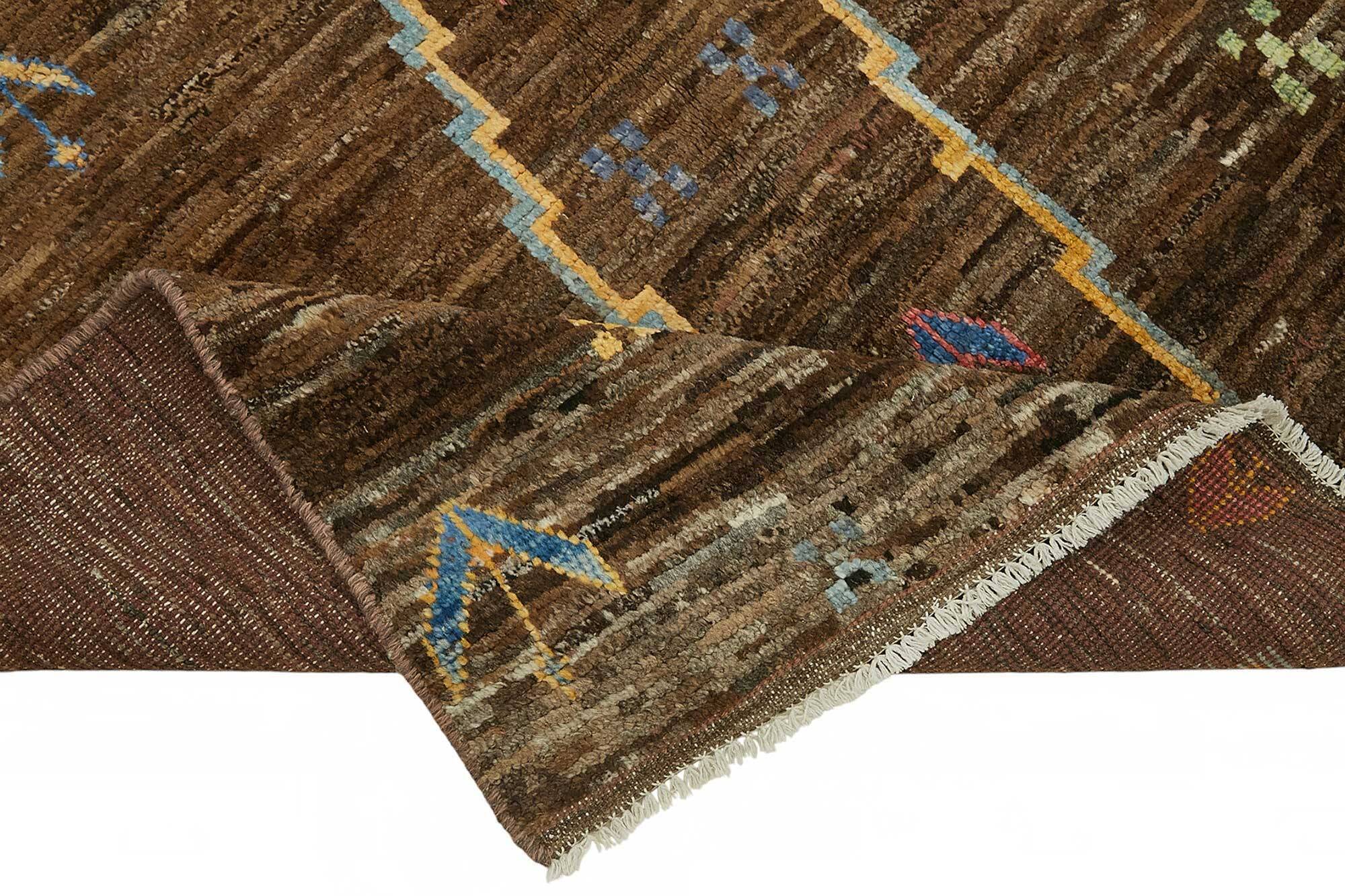 Hand-Knotted Tribal Unique 145 cm x 200 cm Brown Wool Carpet