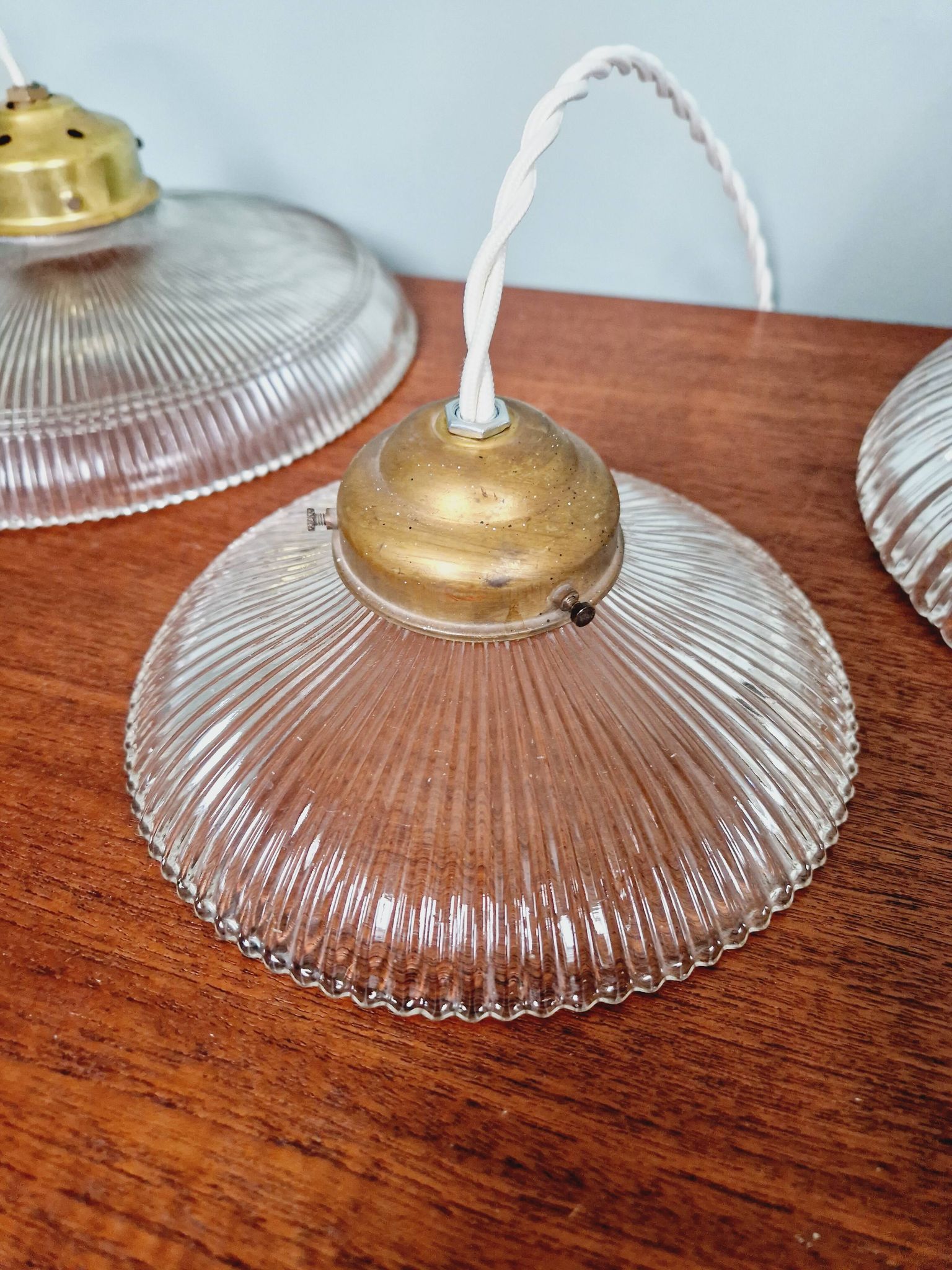 Suspension Art Déco en verre rainuré, années 1920-30