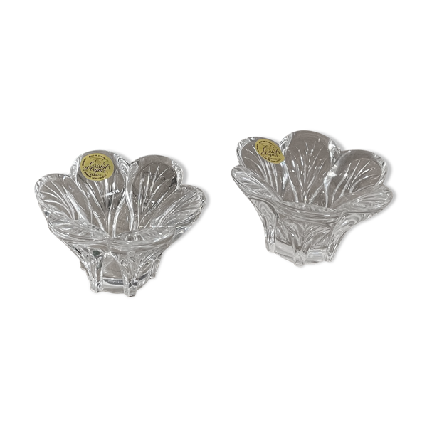 Lot bougeoirs fleurs cristal