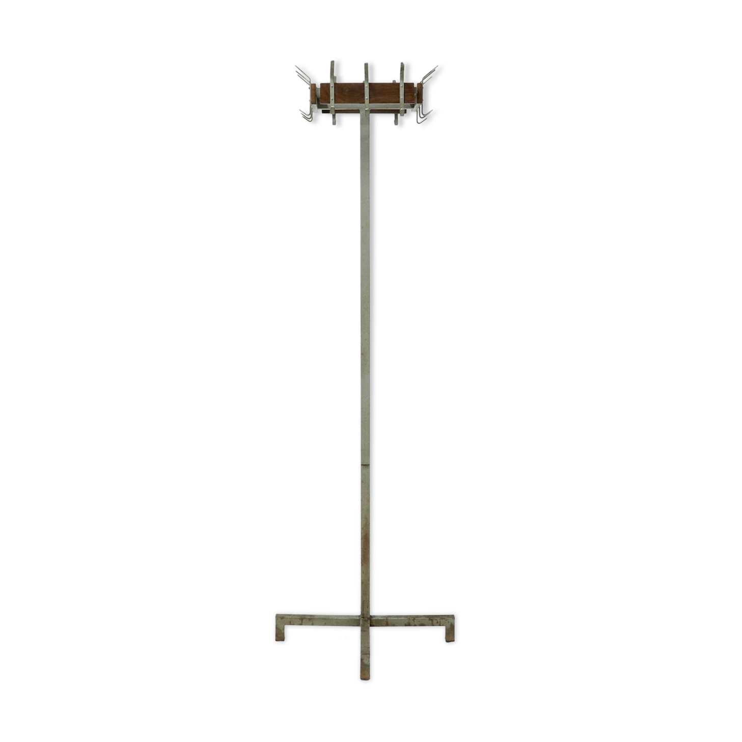 Industrial Belgium Steel and Teak Free Standing Coat Rack 1950s