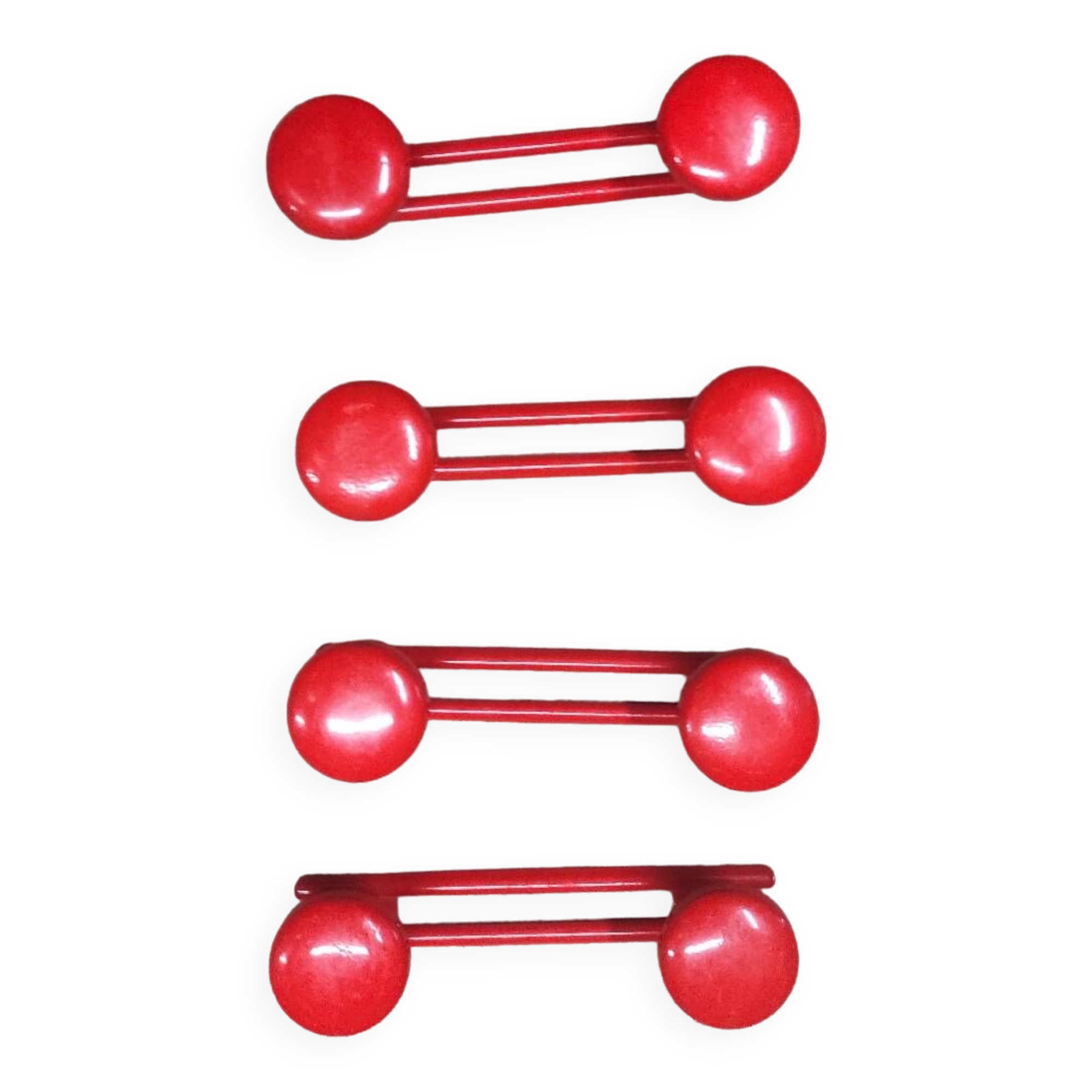 Set of 4 red metal coat hooks