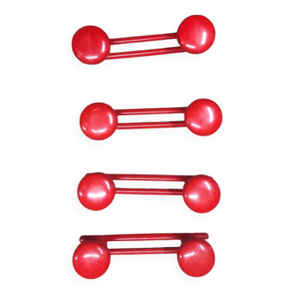 Set of 4 red metal coat hooks