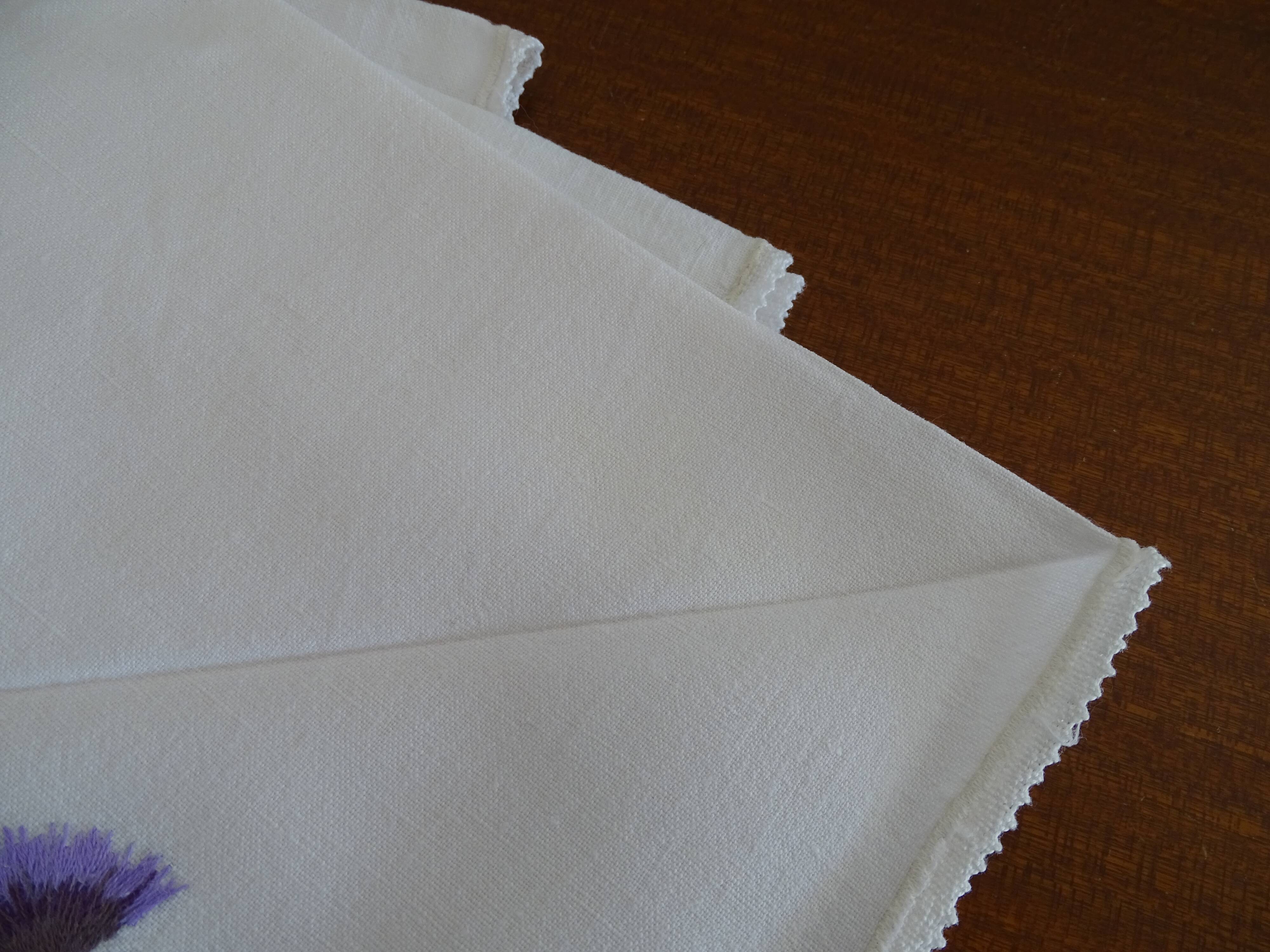 6 napkins embroidered old white cotton and flowers 43 x 43