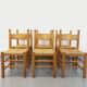 Suite of 6 vintage brutalist chairs in solid oak wood and straw from the 60s