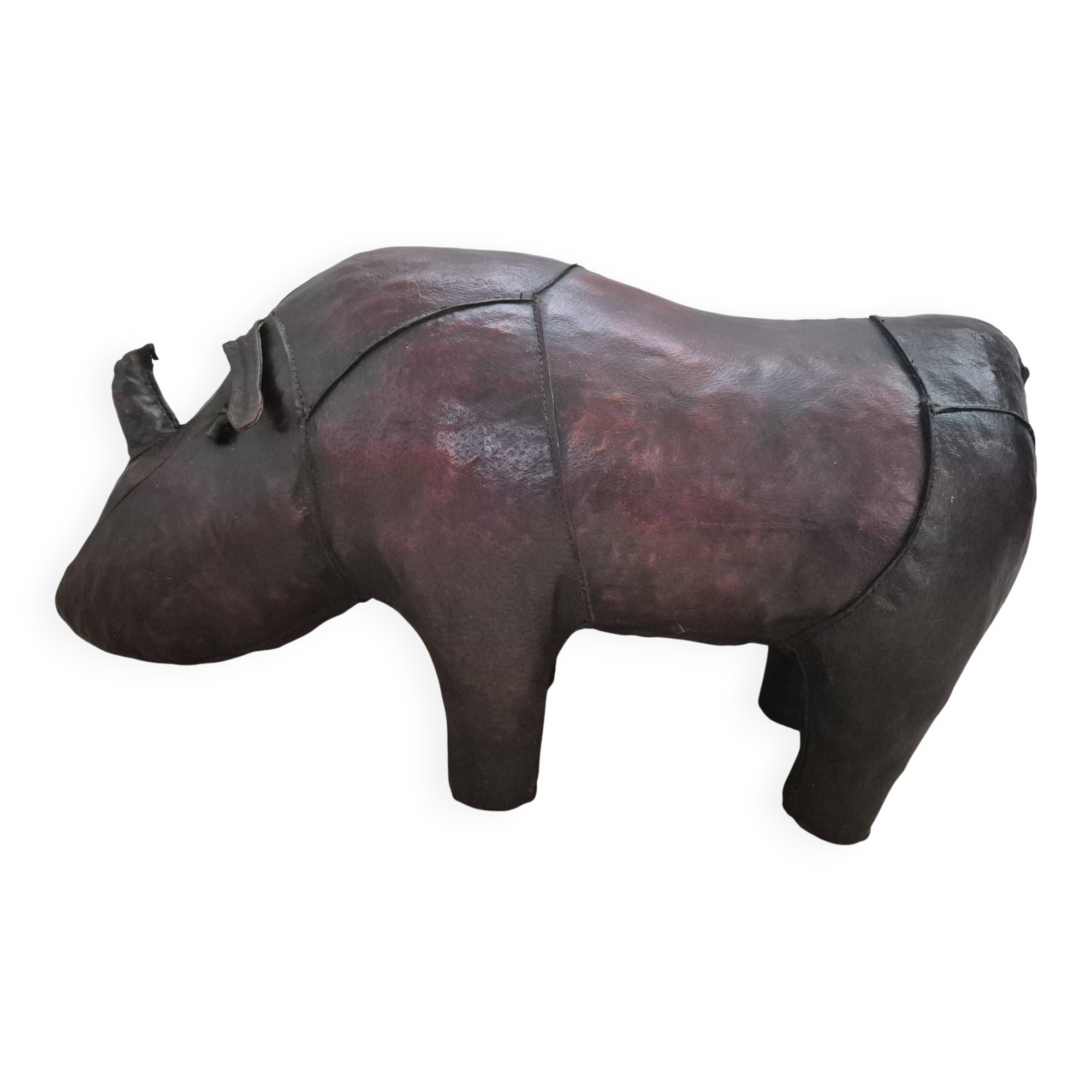 Leather rhinoceros footrest by Valenti, circa 1975.