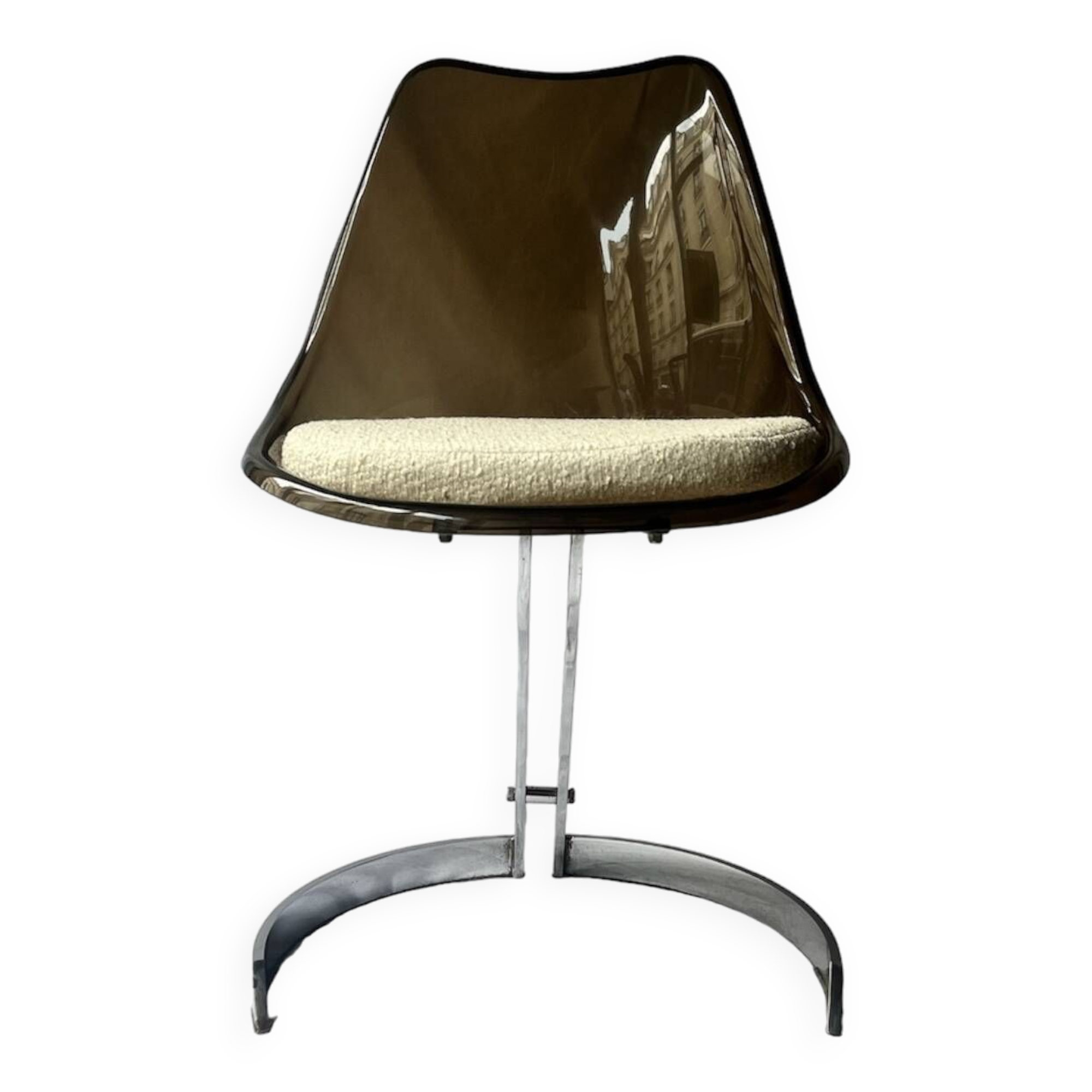 tulip chair in smoked plexiglass and chrome by Boris Tabacoff, design 1970