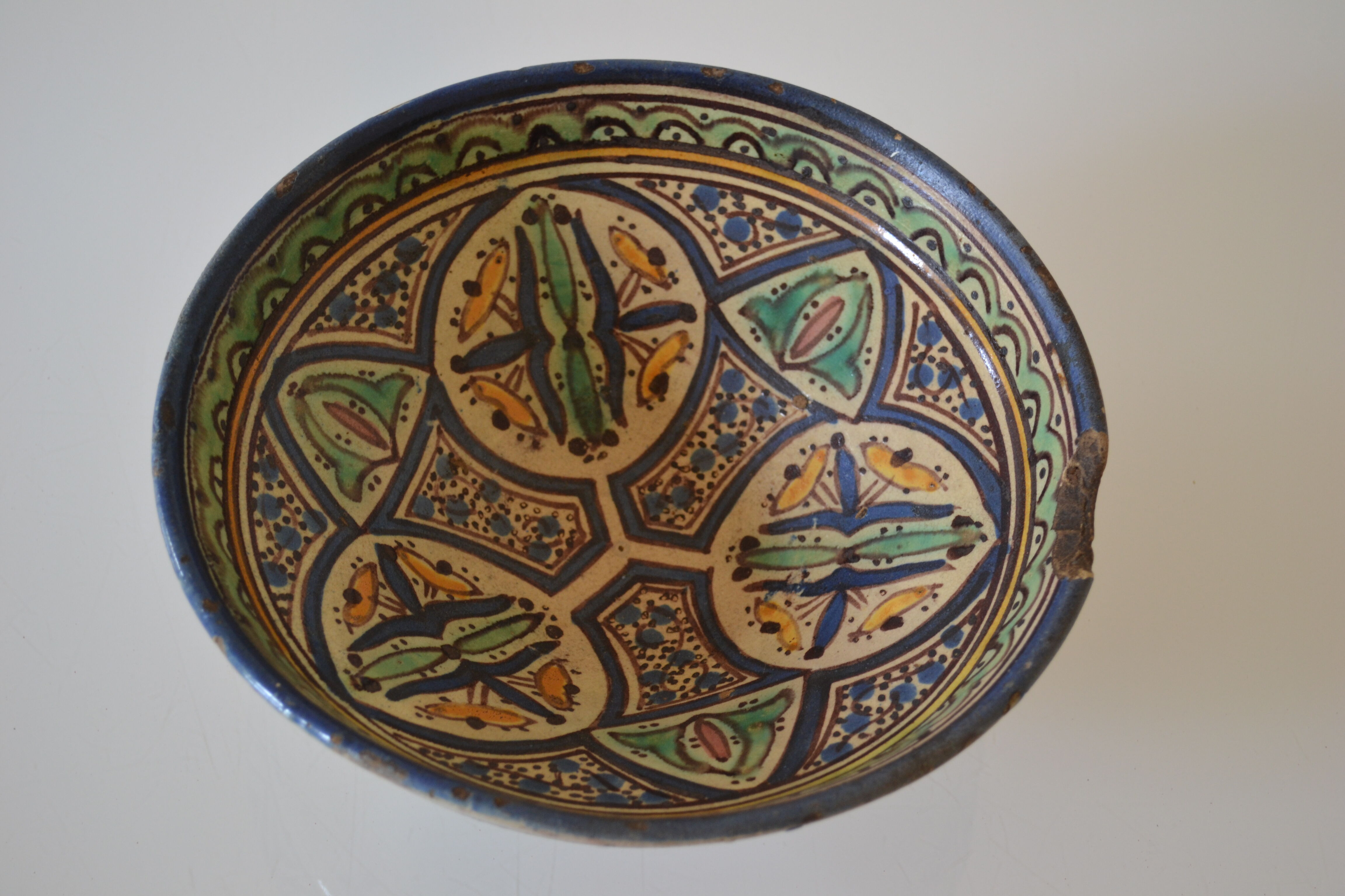 Ancient berbere ceramic dish signed north africa