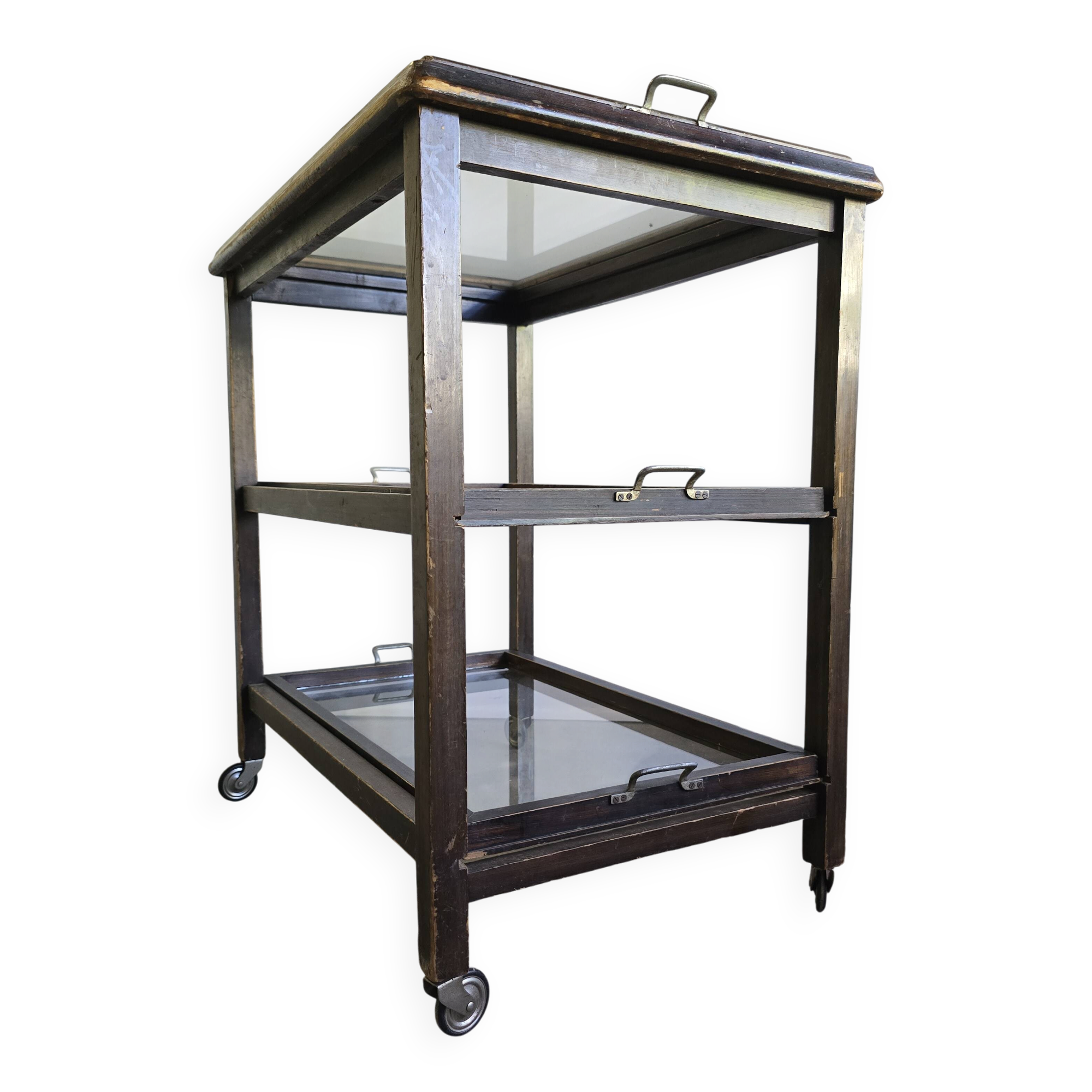 30s Art Deco Bar Cart / Serving Trolley with Removable Glass Trays