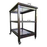 Chariot de bar Art Déco des années 30 / Trolley de service avec plateaux en verre amovibles