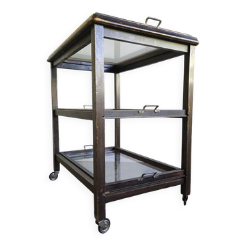 Chariot de bar Art Déco des années 30 / Trolley de service avec plateaux en verre amovibles