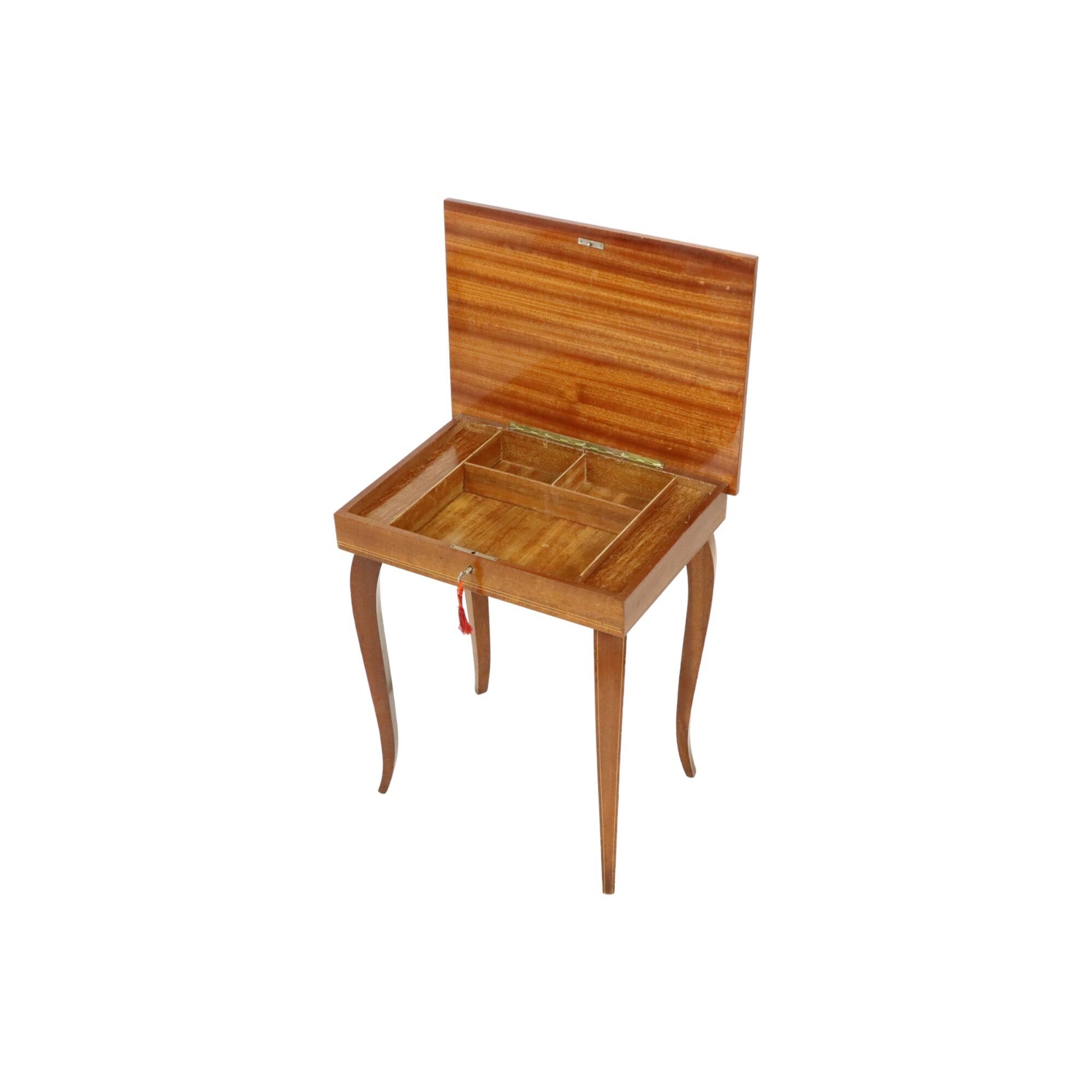 Reuge music box table with key inlaid wood made in italy 43cm