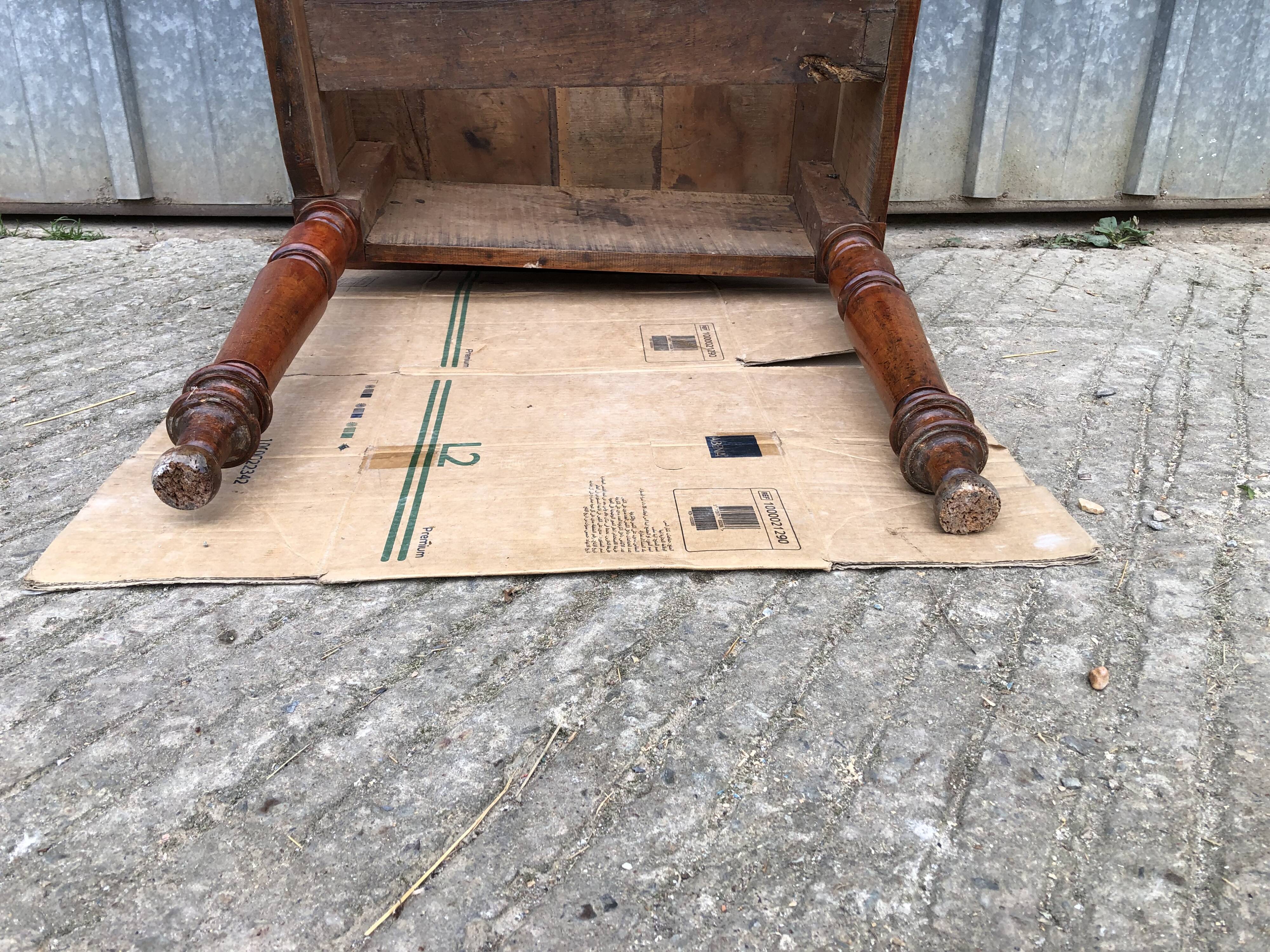 Old farmhouse table in solid cherry wood with 2 front drawers.