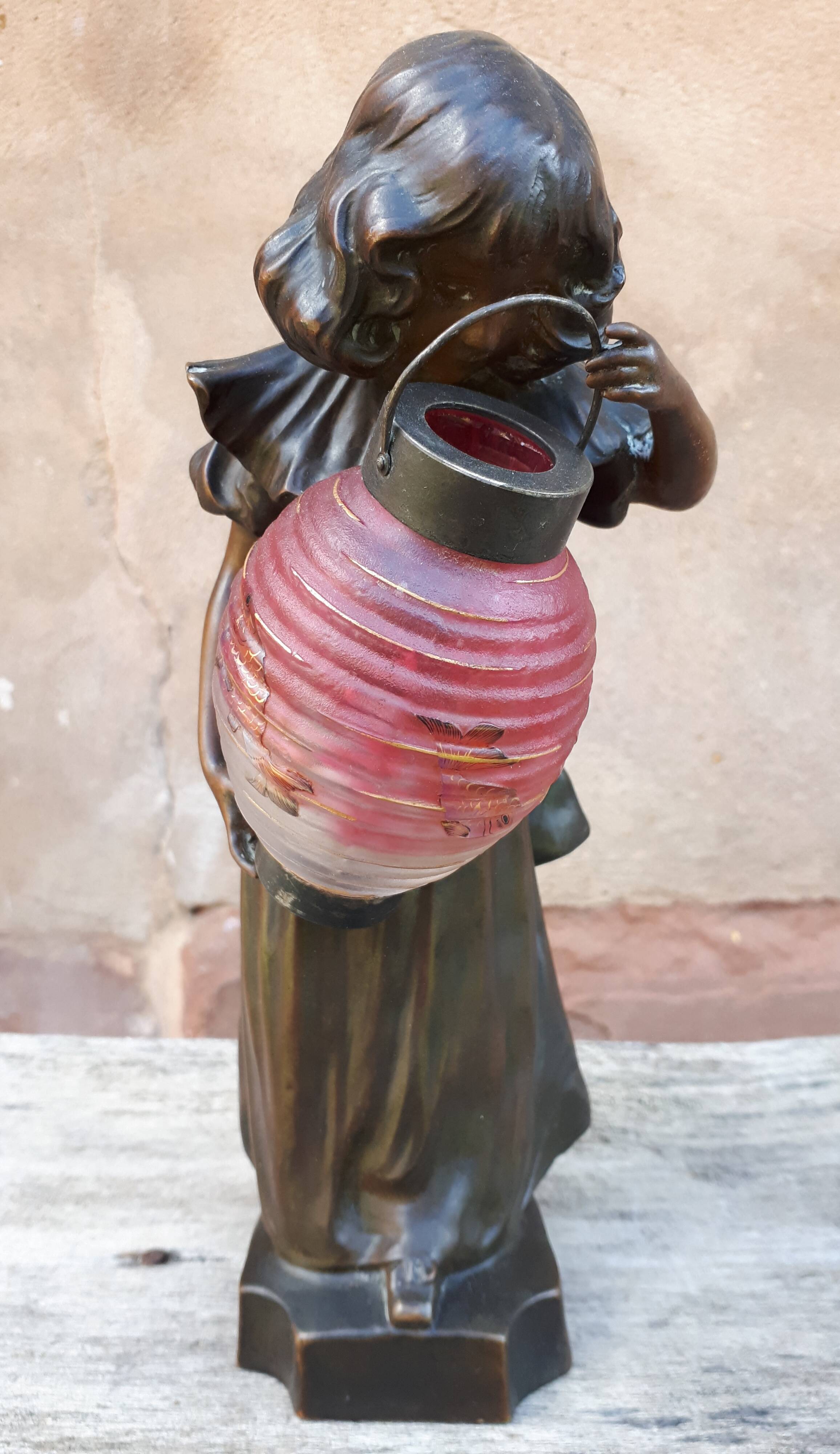 Art nouveau bronze lamp, by léo laporte blairsy et daum