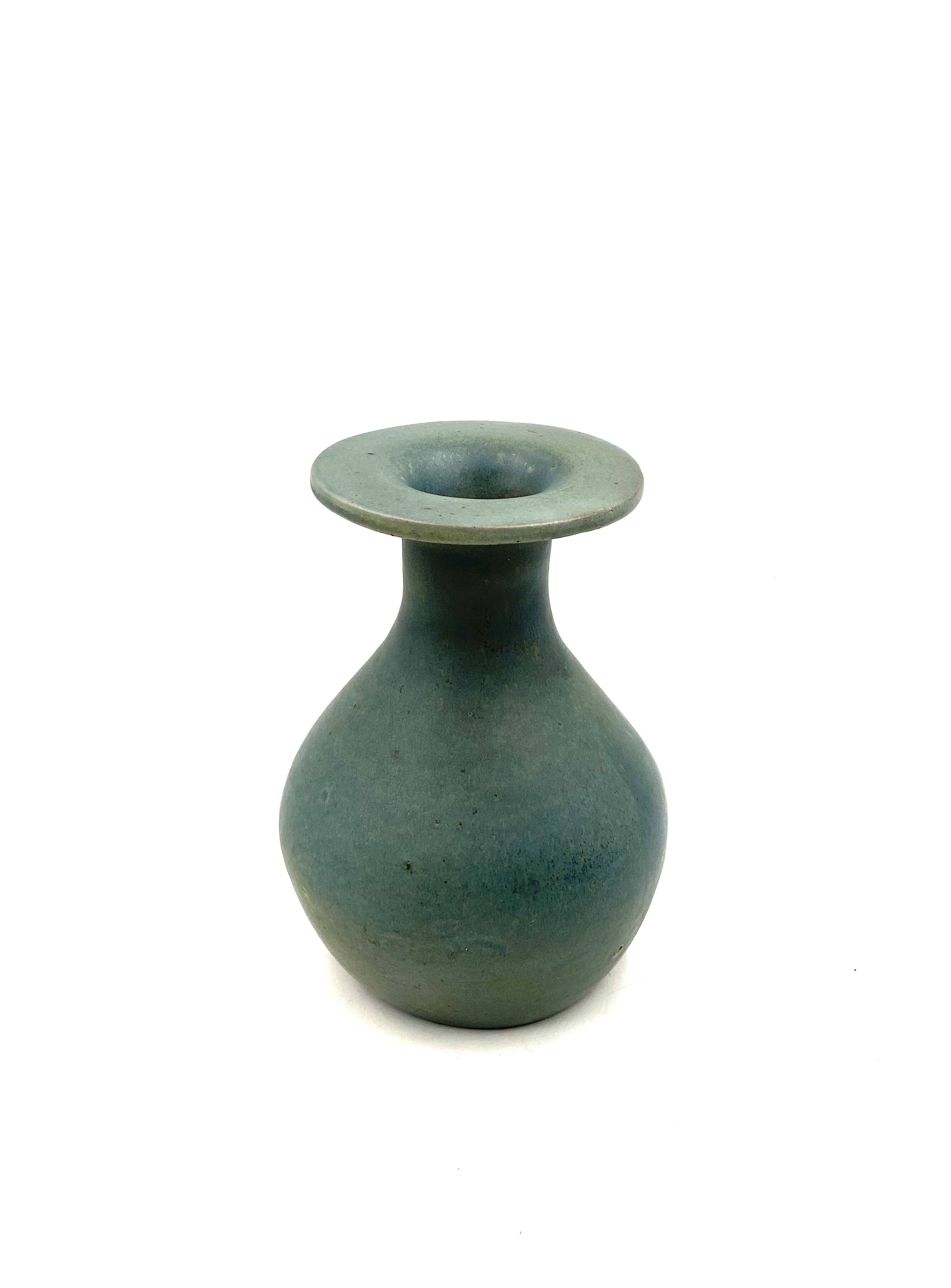 Midcentury light blue ceramic vase, France 1960s
