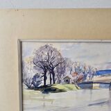 Watercolor on cardboard frame, canal view, signed Jean. Signature to be identified.