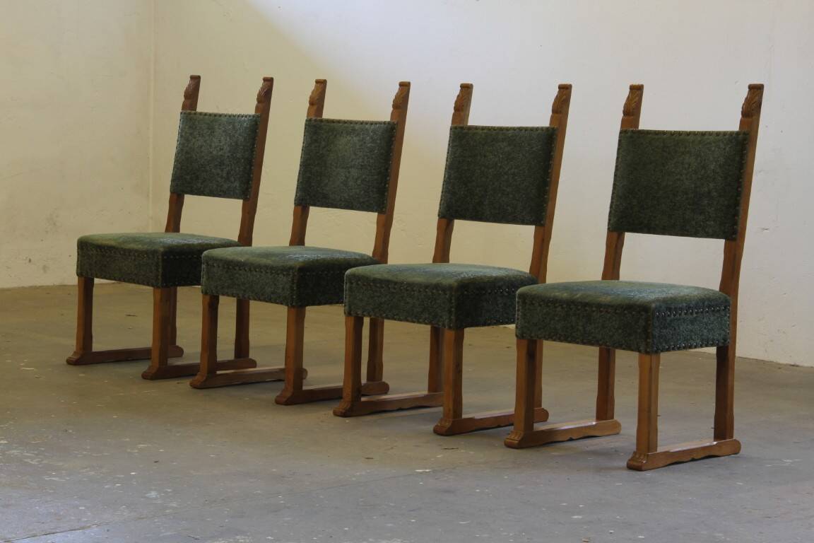 Vintage 1950s signature, solid oak dining throne chairs, Danish craftsmanship