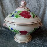 Soupiere with floral decoration painted by hand sarreguemines signed
