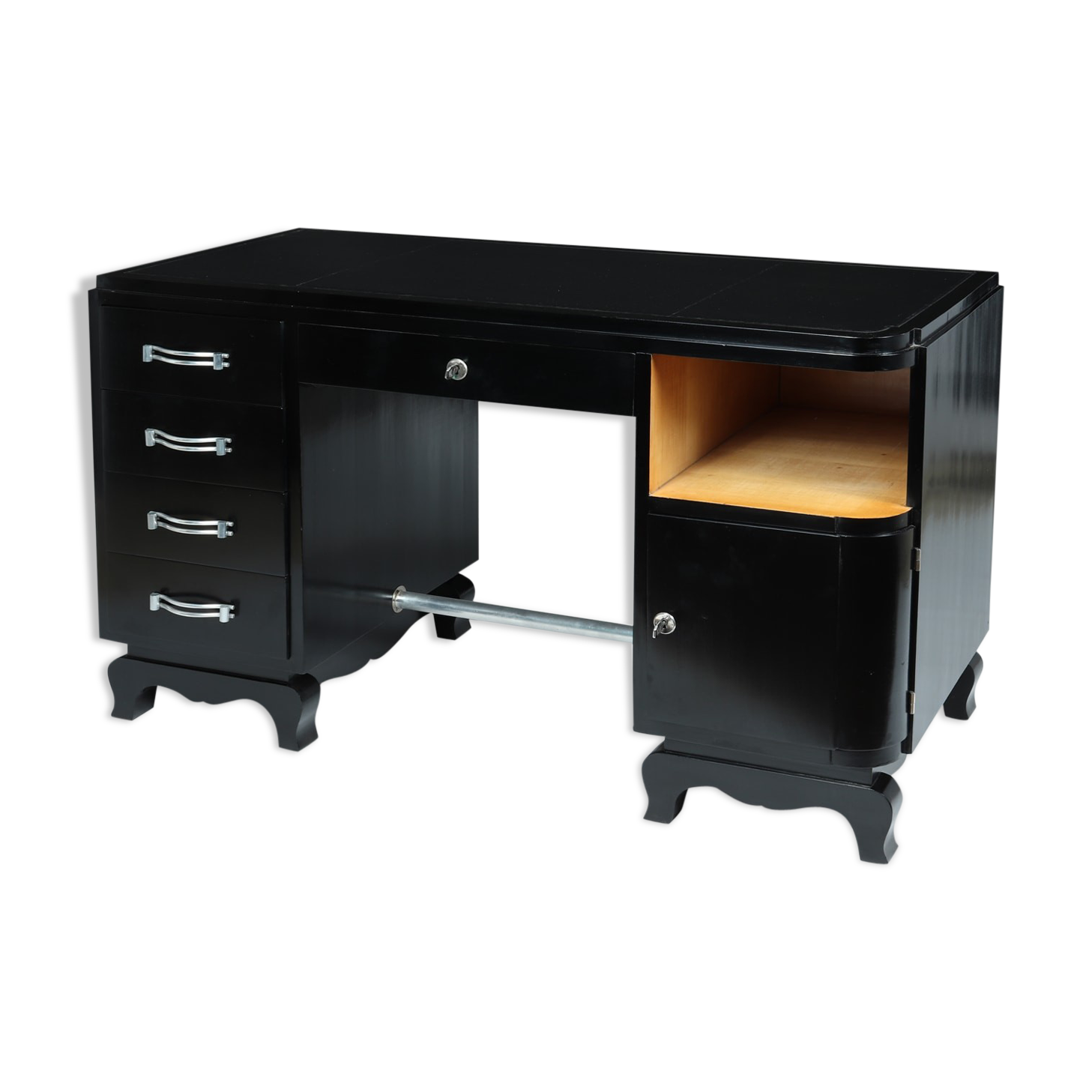 Art deco desk in black piano lacquer