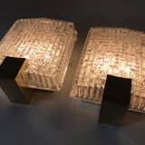 Pair of glass slab and brass design sconces 70