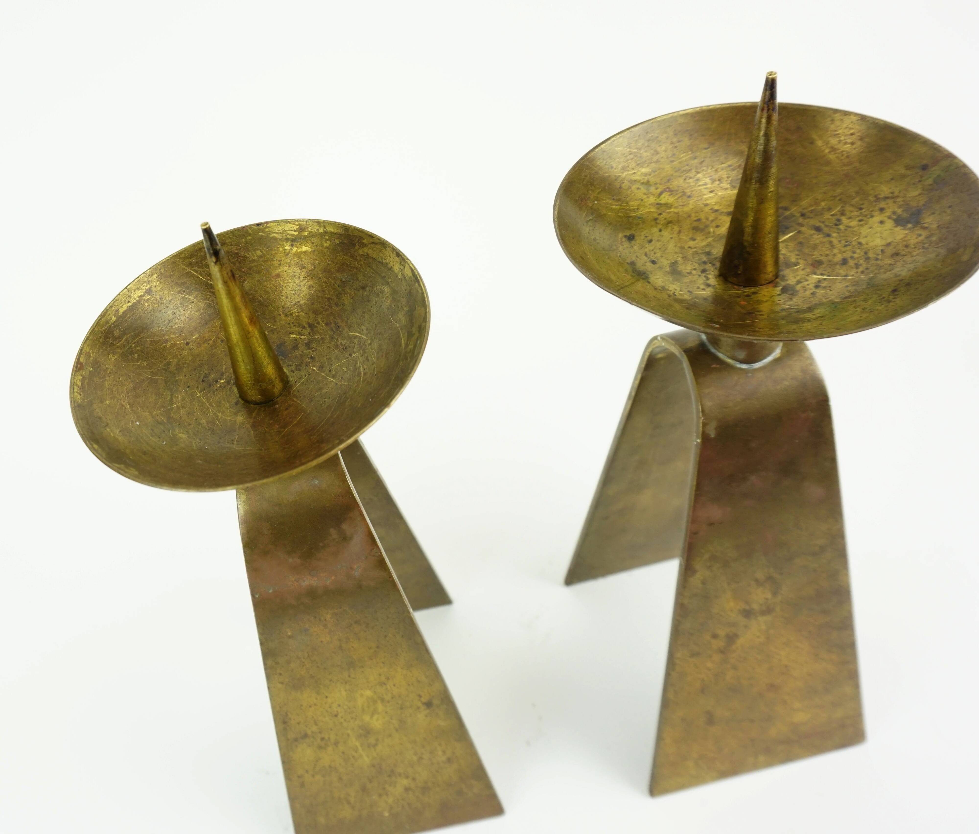 pair of mid century modern brass CANDLE HOLDERS from the 1950s / 60s