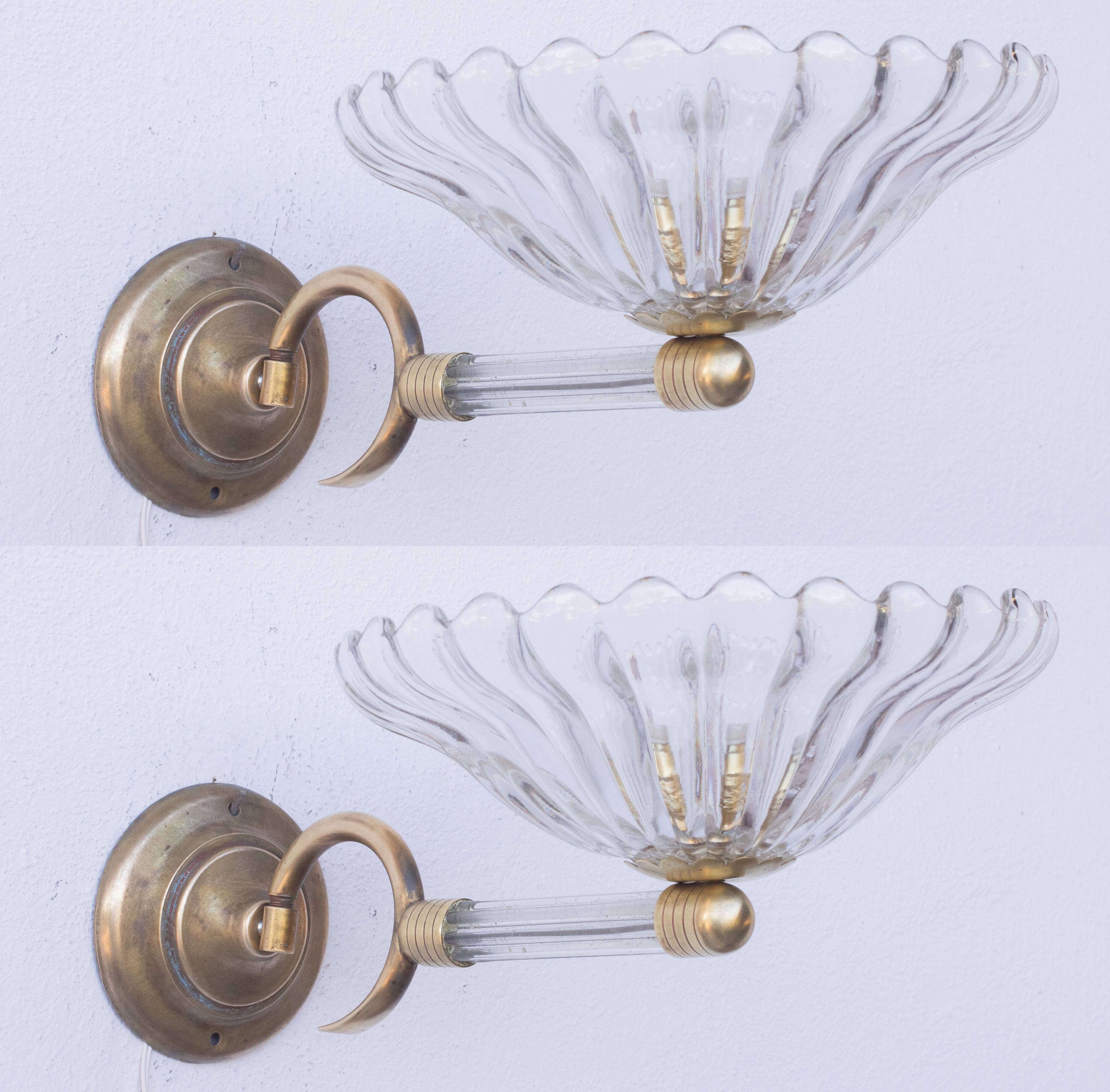 Set of 2 Wall Light Sconces by Barovier & Toso Glass Murano, Italy, 1950