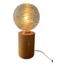 Lampe à poser cylindrique bois massif avec globe