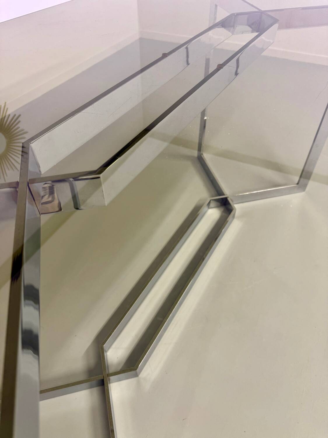Vintage chrome and smoked glass table, 70s design, Paul Legeard DOM