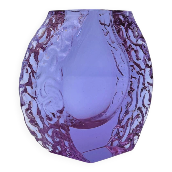 Vase Murano Alexandrite Mandruzzato Verre Néodyme Brutaliste Bark 13.5