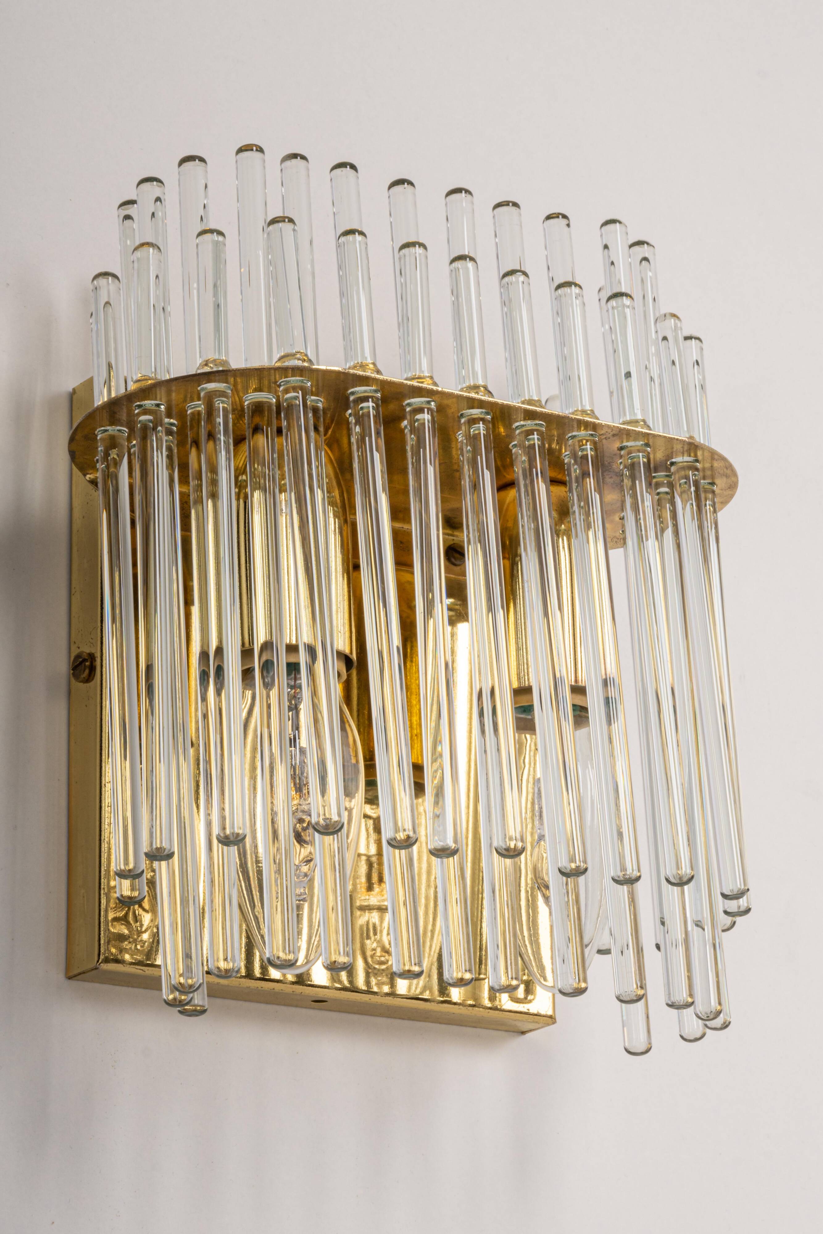 Pairs of wonderful wall lights with crystal rods, Italy, 1970s.
