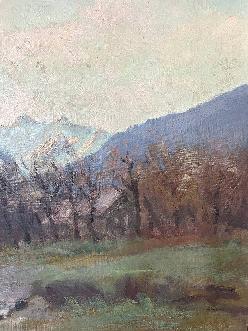 Painting "River of the Alps", Oil on panel, framed